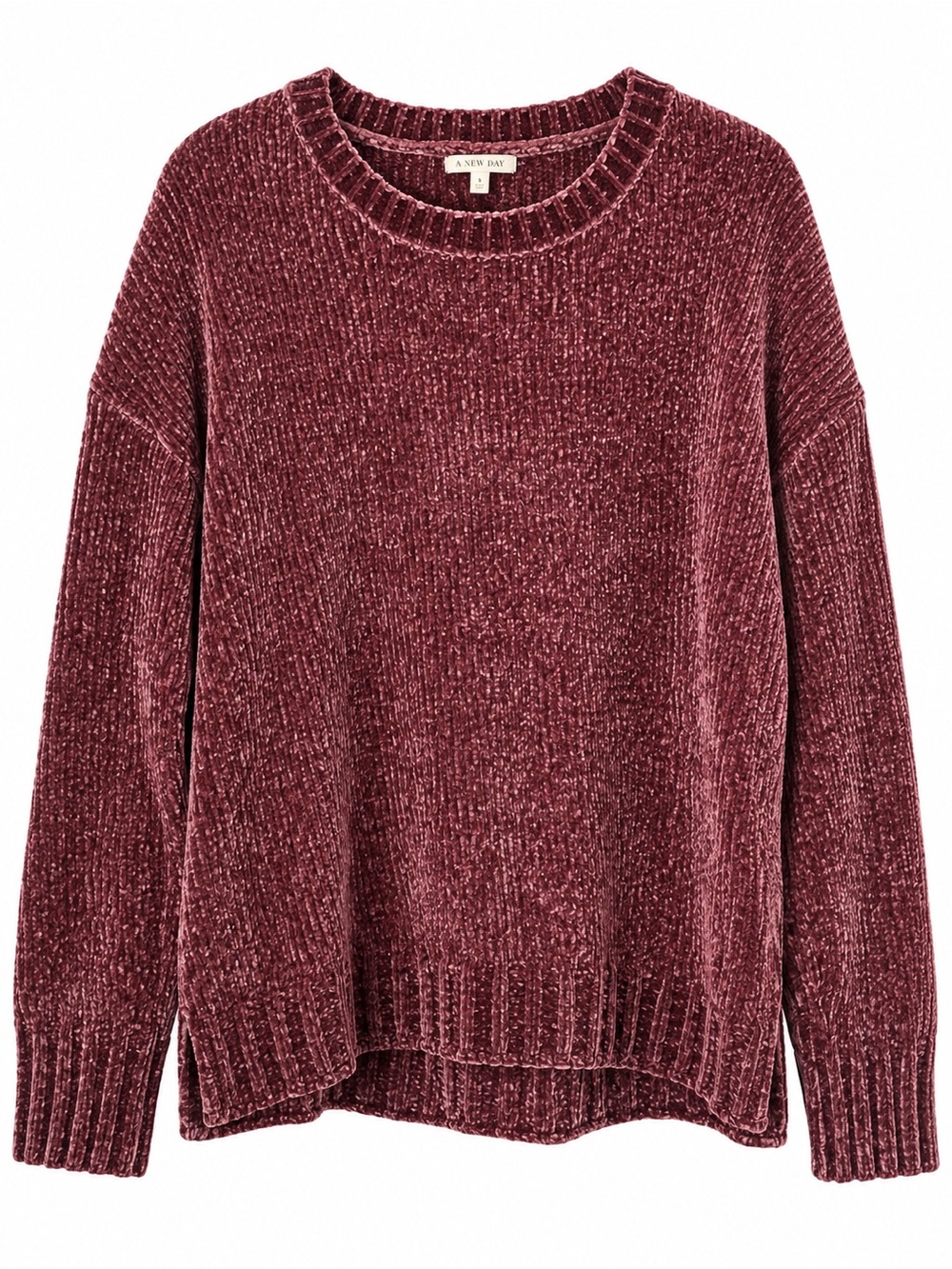 Seven7 Chenille Sweater M Mauve Burgundy Velvet Y2K Cozy Oversized
